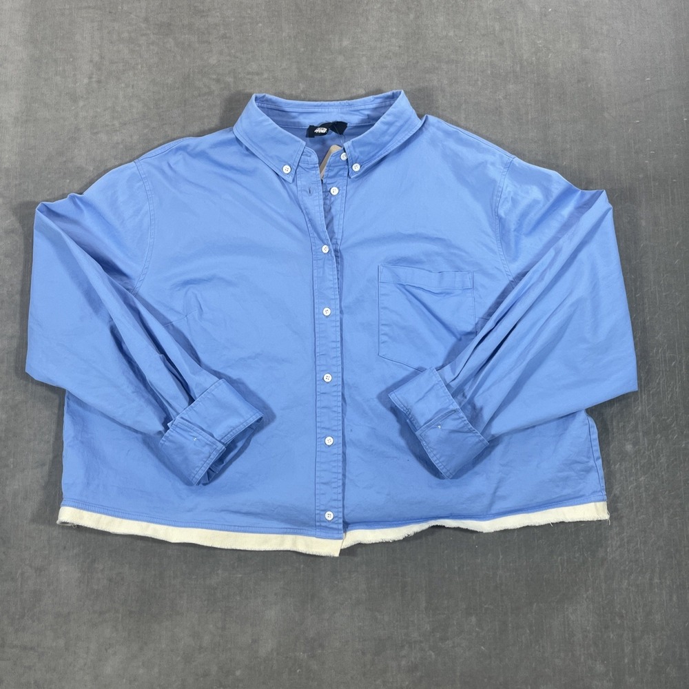 Kourt‎ Cropped Button Up Womens 3X Blue Oversized Button Down Shirt